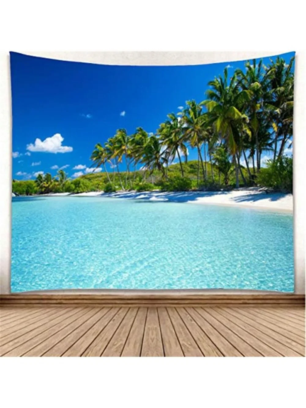 Ocean Beach Tapestry Wall Hanging Tropical Paradise Palm, 80x60 Inches